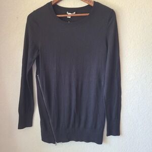 Halogen Sweater Womens Small Black Cashmere Blend Light Pullover Long‎ Sleeves